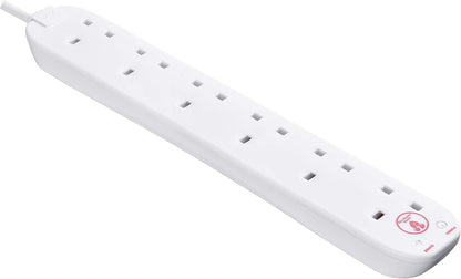 Masterplug Six Socket Power Surge Protected Extension Lead, 2 Metres, White