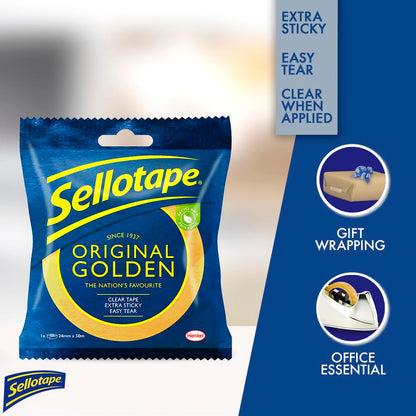 Sellotape Original Golden, Multi-Purpose Clear Tape 24mm x 50m