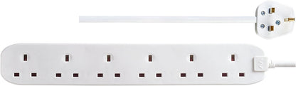 Masterplug Six Socket Extension Lead, 2 Metre, White