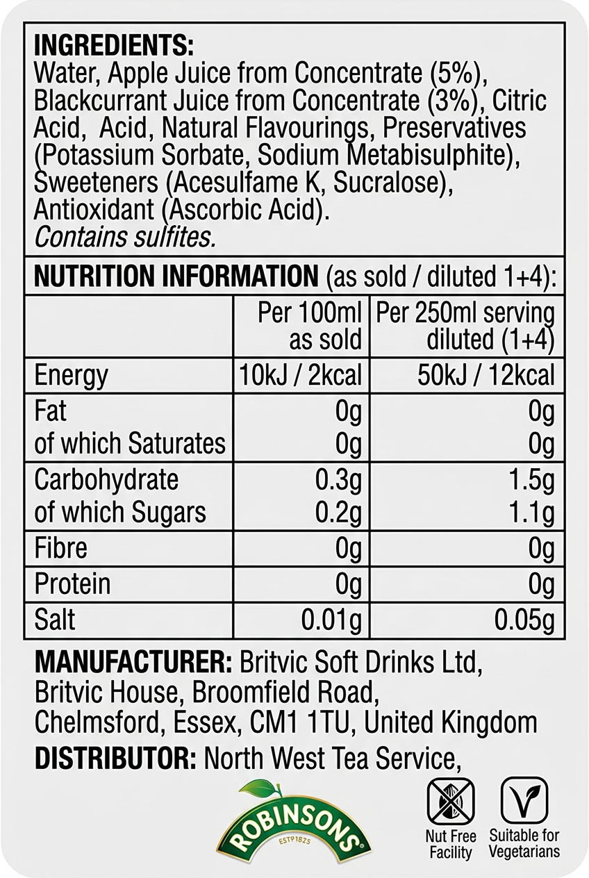 Robinsons NAS Double Concentrate Apple and Blackcurrant 1.75L
