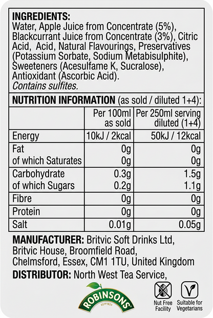 Robinsons NAS Double Concentrate Apple and Blackcurrant 1.75L