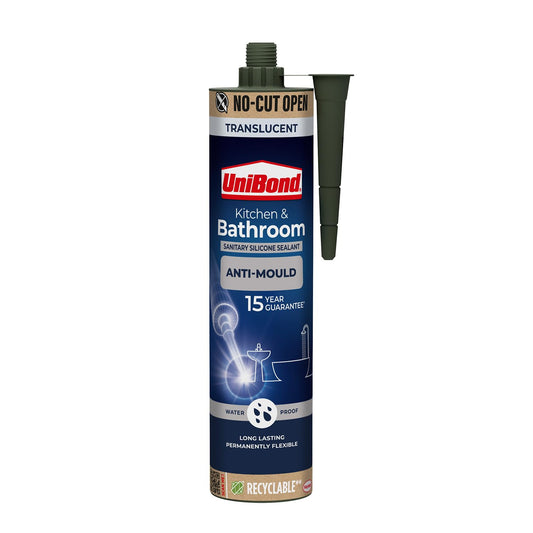 UniBond Kitchen and Bathroom Mould-Resistant, Translucent Silicone Sealant | 1 x 280ml Cartridge