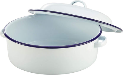 Falcon Enamel Round Roaster Oven Roasting Baking Casserole Dish White 20cm Tin Tray Hot Pan