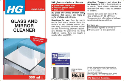 HG Glass and Mirror Cleaner, Streak-Free Glass Cleaner 500ml