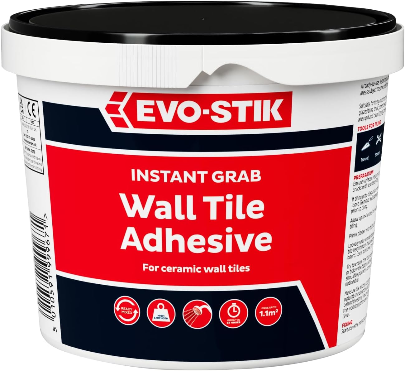 Evo-Stik Wall Tile Adhesive | Instant Grab | Multi Surface| 5L Tub