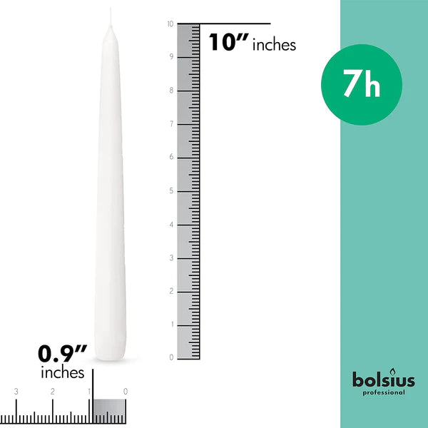 Bolsius Tapered Candles 10 Inch White 7 Hour Burn 100's