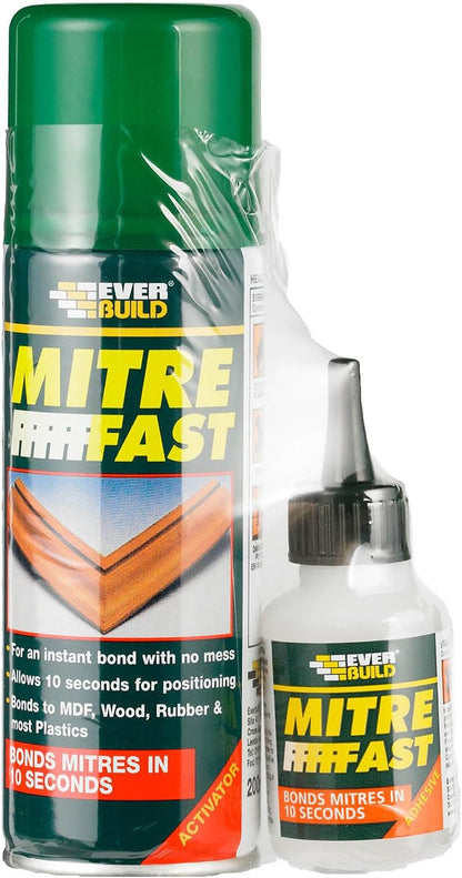 Everbuild Mitre Fast Two Part Instant Bonding Kit, 50g Adhesive & 200ml Activator.
