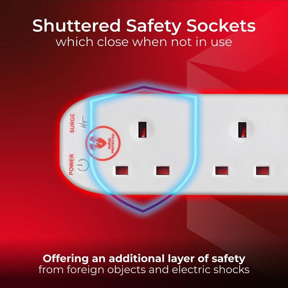Masterplug Four Socket Power Surge Protected Extension Lead, 4 Metres, White