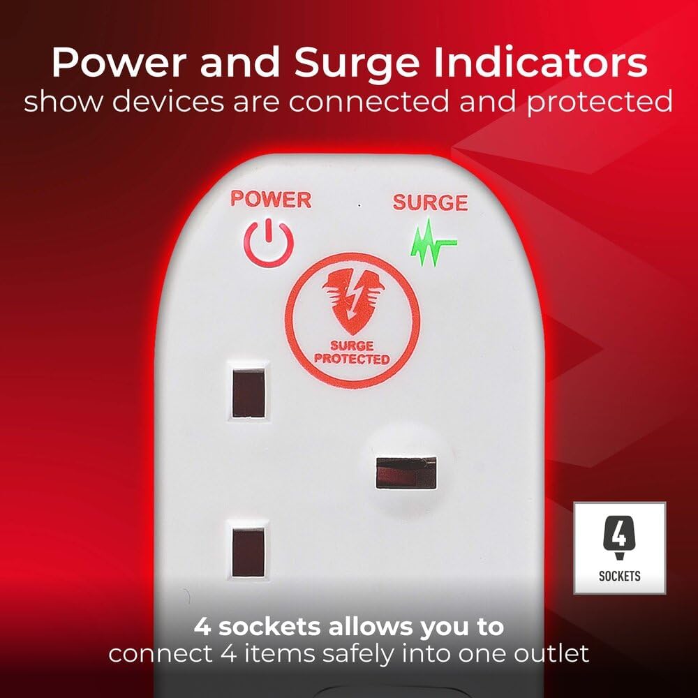 Masterplug Six Socket Power Surge Protected Extension Lead, 2 Metres, White