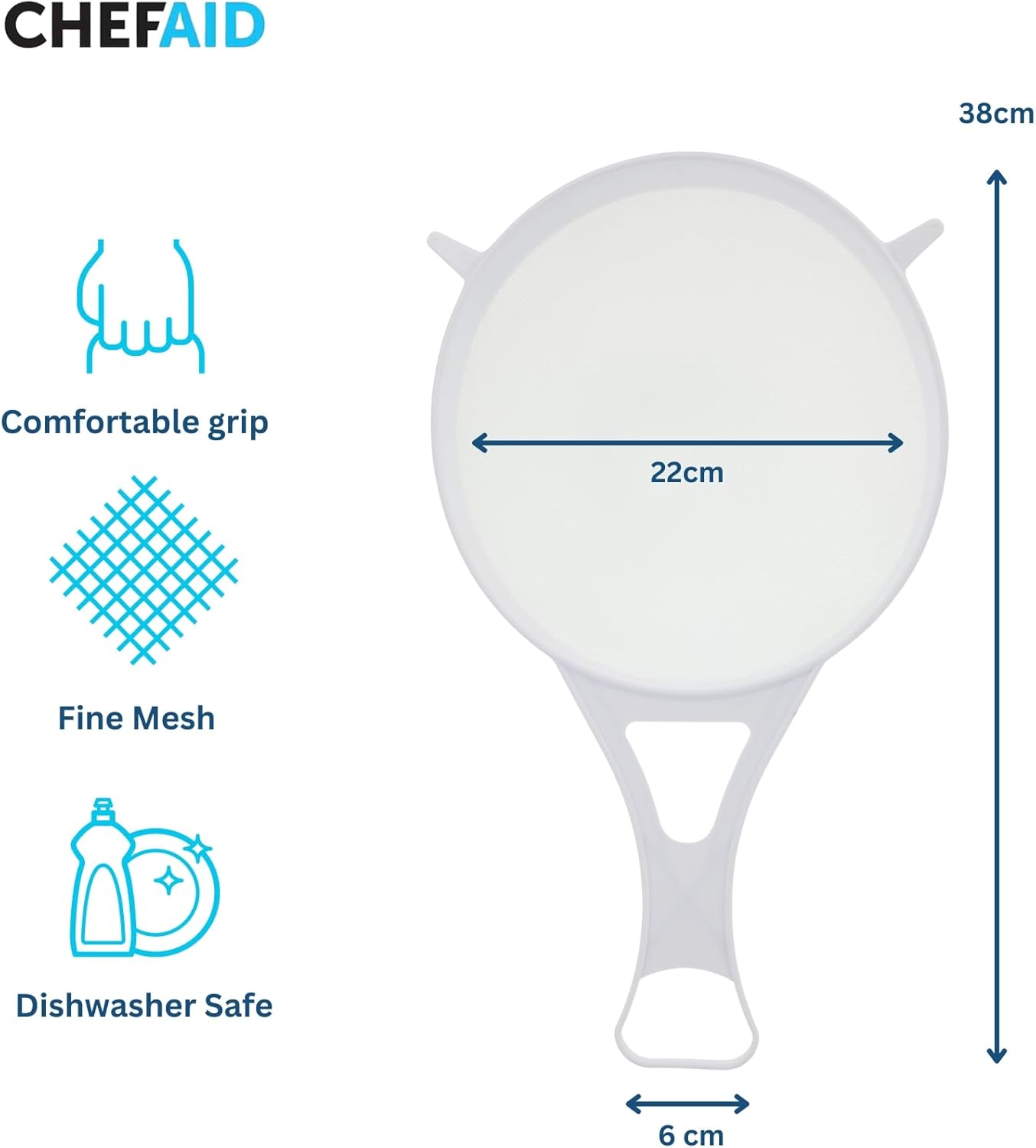 Chef Aid Large White Plastic Strainer 22cm | BPA Free