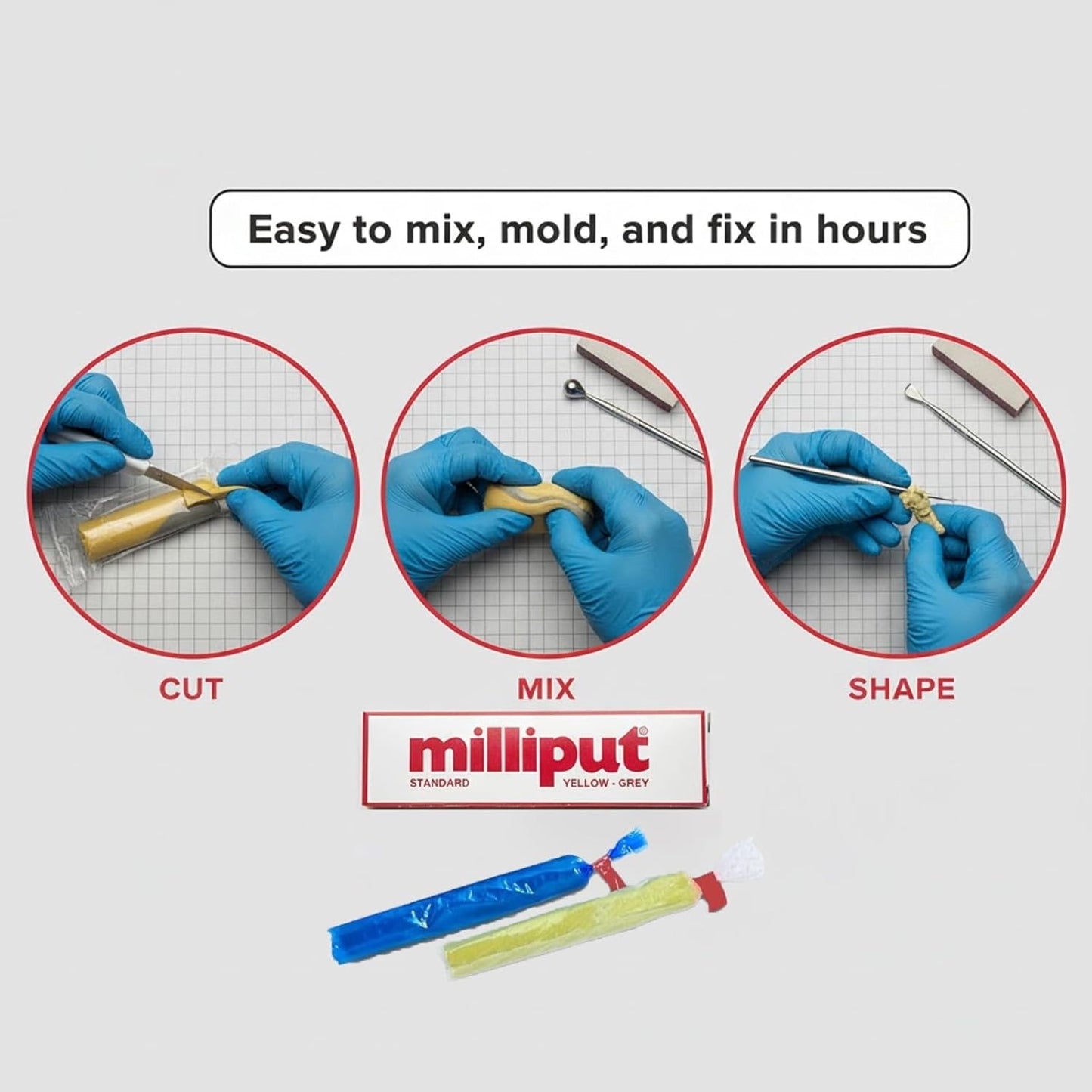 Milliput Standard Yellow Grey Epoxy Putty 125g | 3 Pack