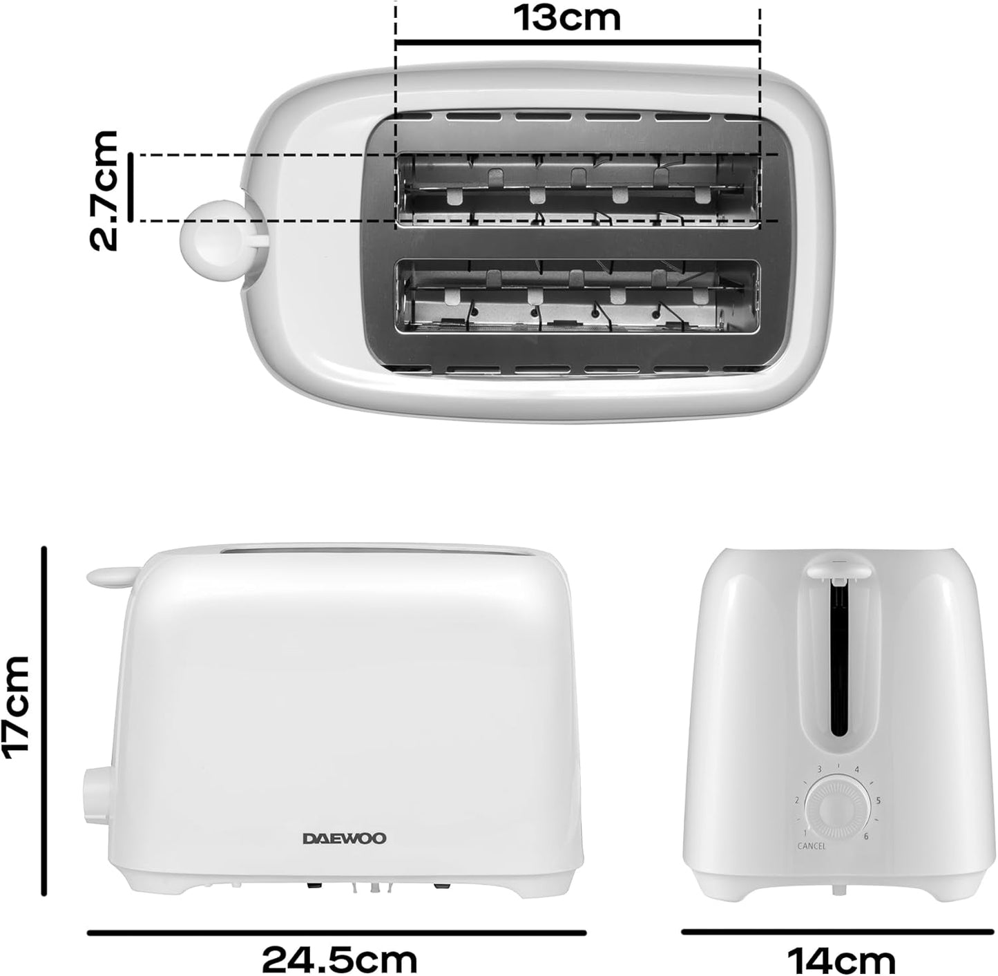 Daewoo Essentials 2 Slice Toaster |  White | 700W