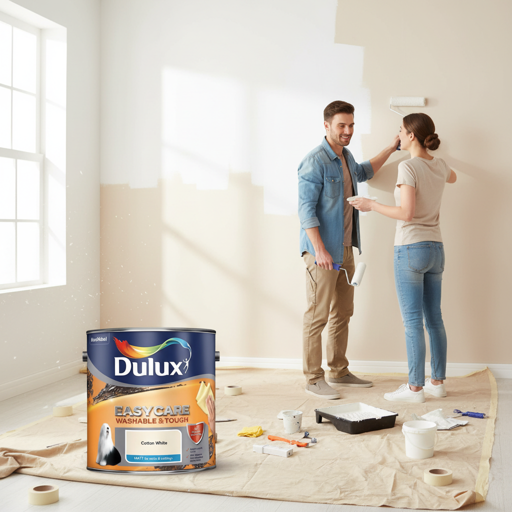 Dulux Matt Emulsion Paint For Walls And Ceilings - White Cotton 2. 5 Litres