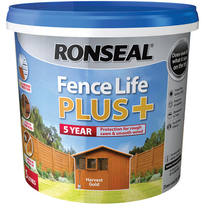 Ronseal Fence Life Plus+ Harvest Gold 5 Litre.