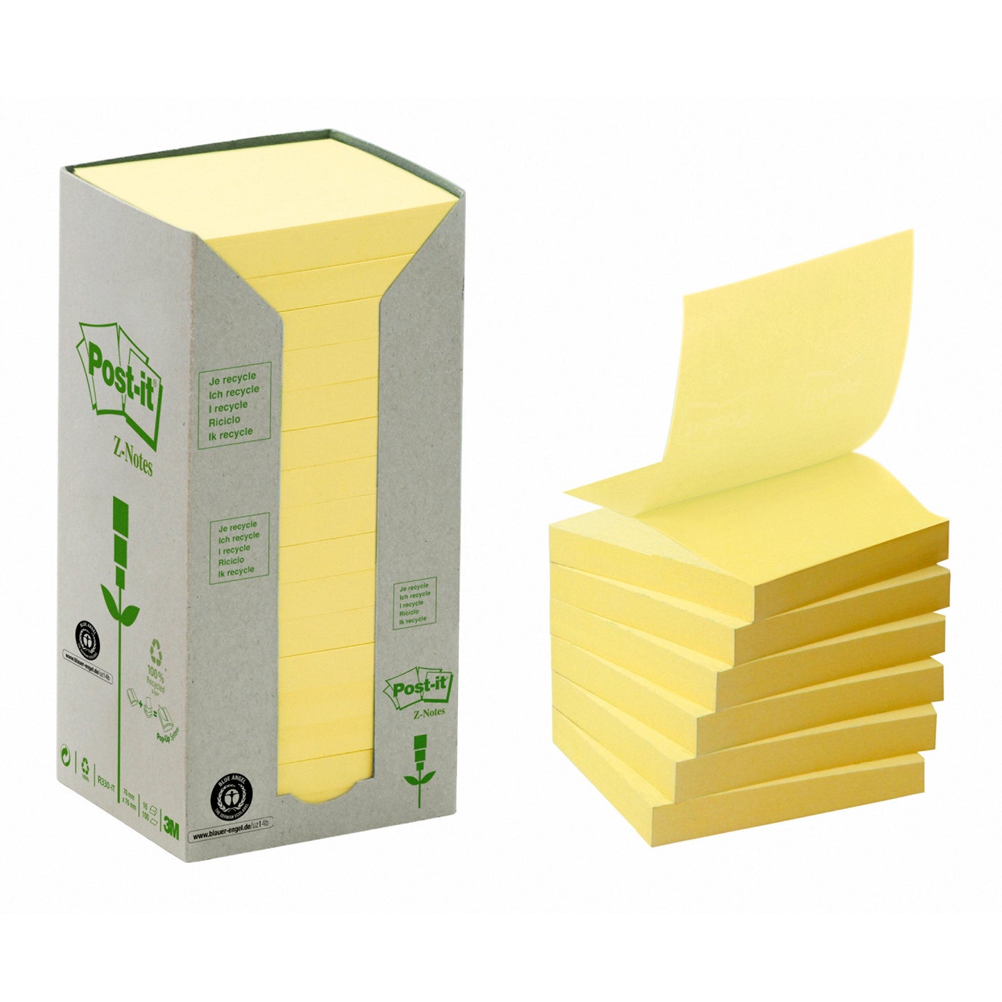 Post-it Recycled Z-Notes 76 mm x 76 mm Canary Yellow (Pack 16) 7100172251