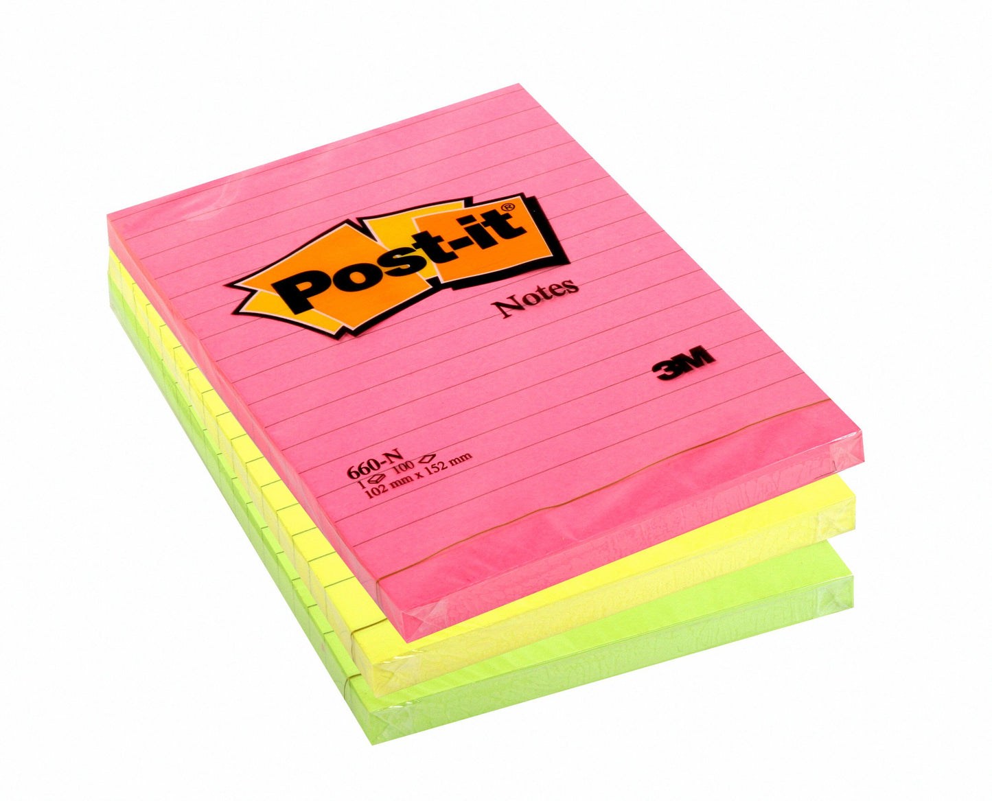 Post-it Notes 102x152mm 100 Sheets Ruled Rainbow Colours (Pack 6) 660N - 7100172324