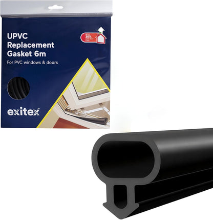 Black UPVC Push Fit Replacement Gasket Seal for Doors & Windows | 1 x 6m