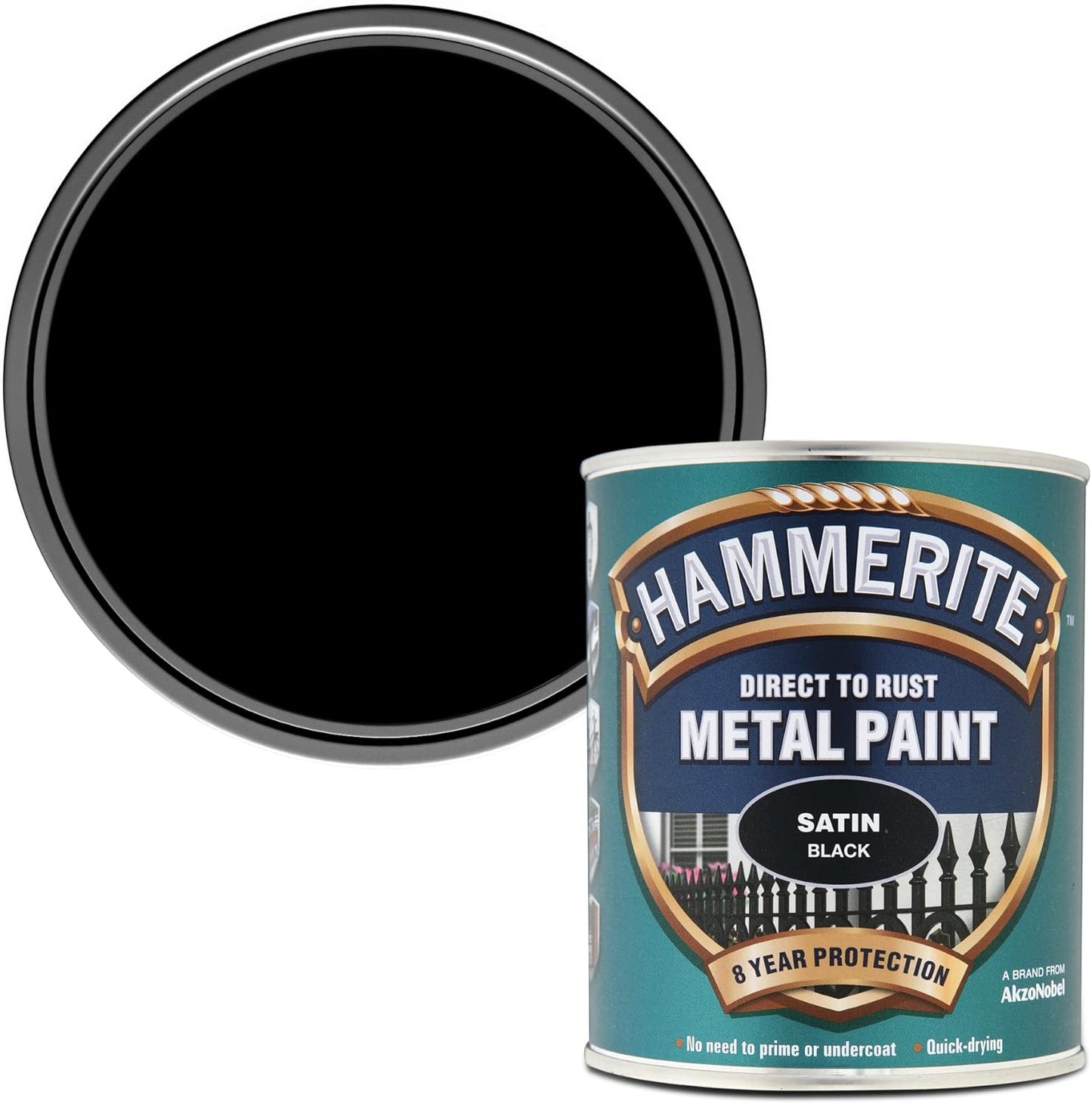 Hammerite Direct to Rust Satin Metal Paint, Black, 750ml