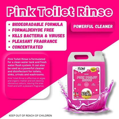 Flow Pink Chemical Motorhome & Caravan WC Toilet Rinse Cleaner 5 Litre.