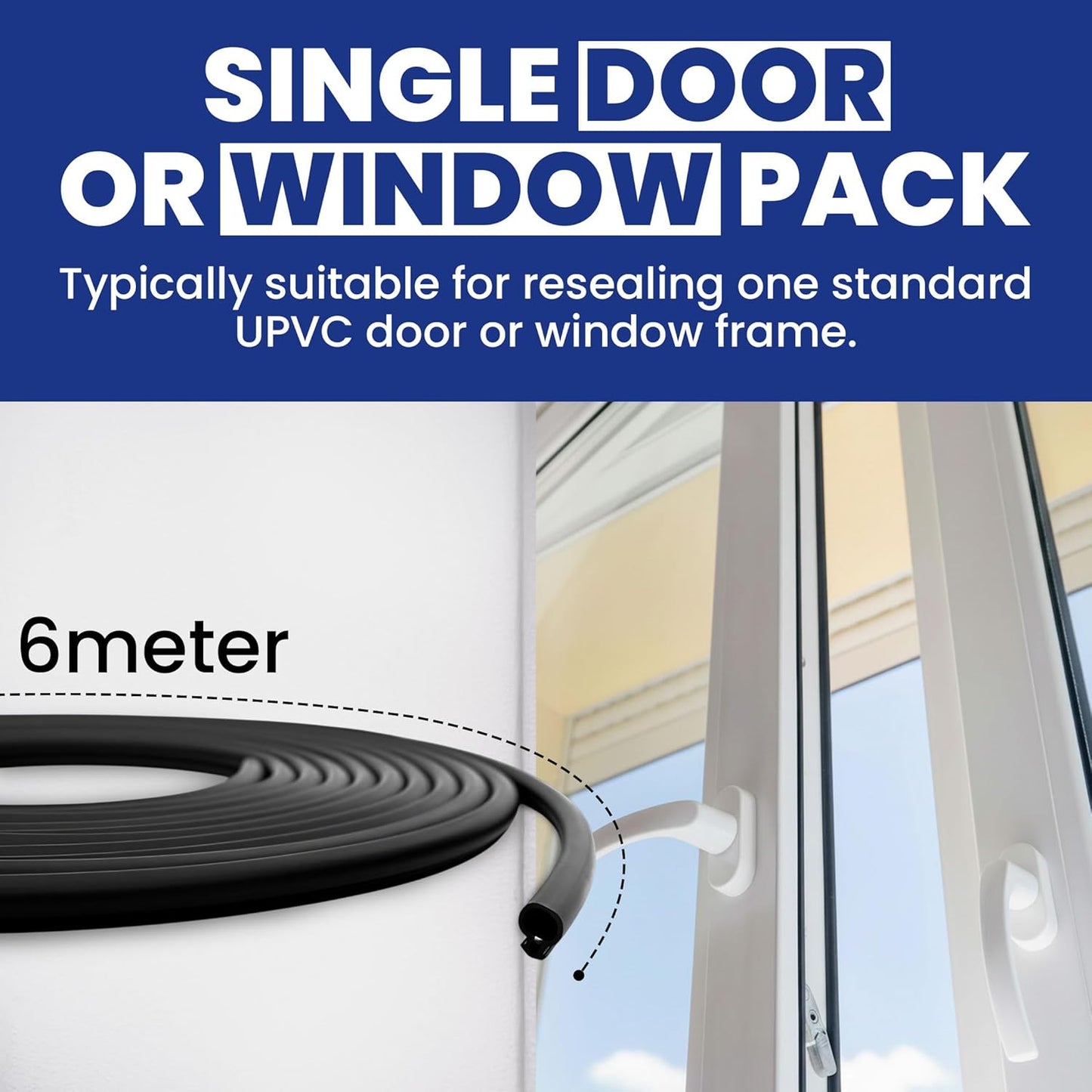 Black UPVC Push Fit Replacement Gasket Seal for Doors & Windows | 1 x 6m