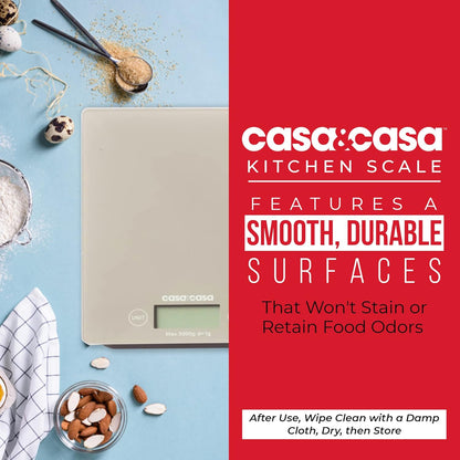 Casa & Casa Digital Kitchen Scales | Precise Graduation to 1g | Stone Grey.