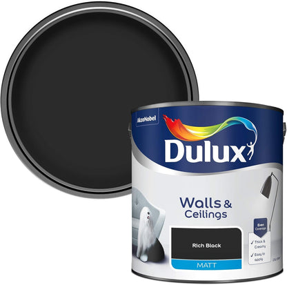 Dulux Walls & Ceilings Matt Emulsion Paint - Rich Black - 2.5L