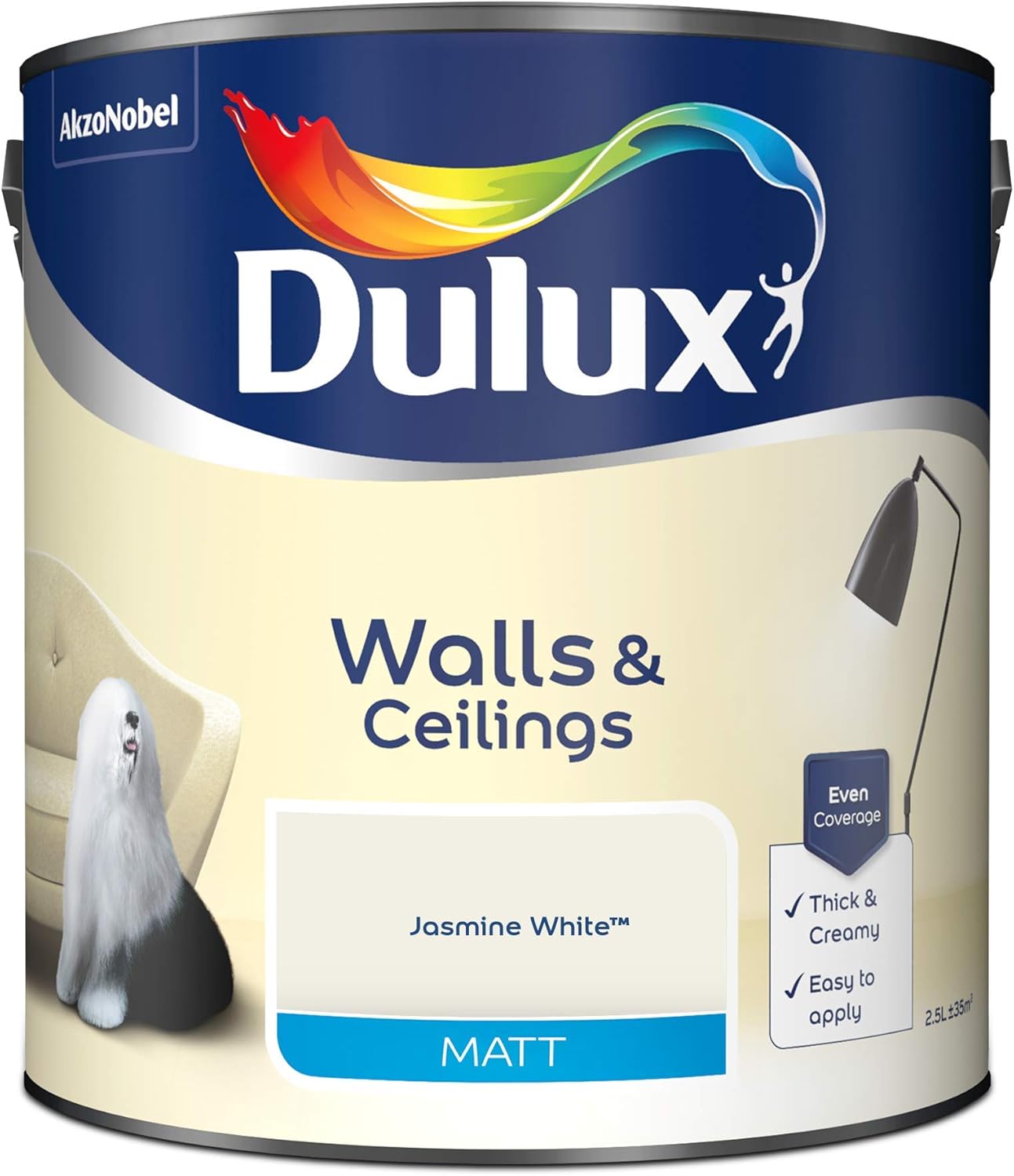 Dulux Matt Emulsion Paint For Walls And Ceilings - Jasmine White 2.5 Litres