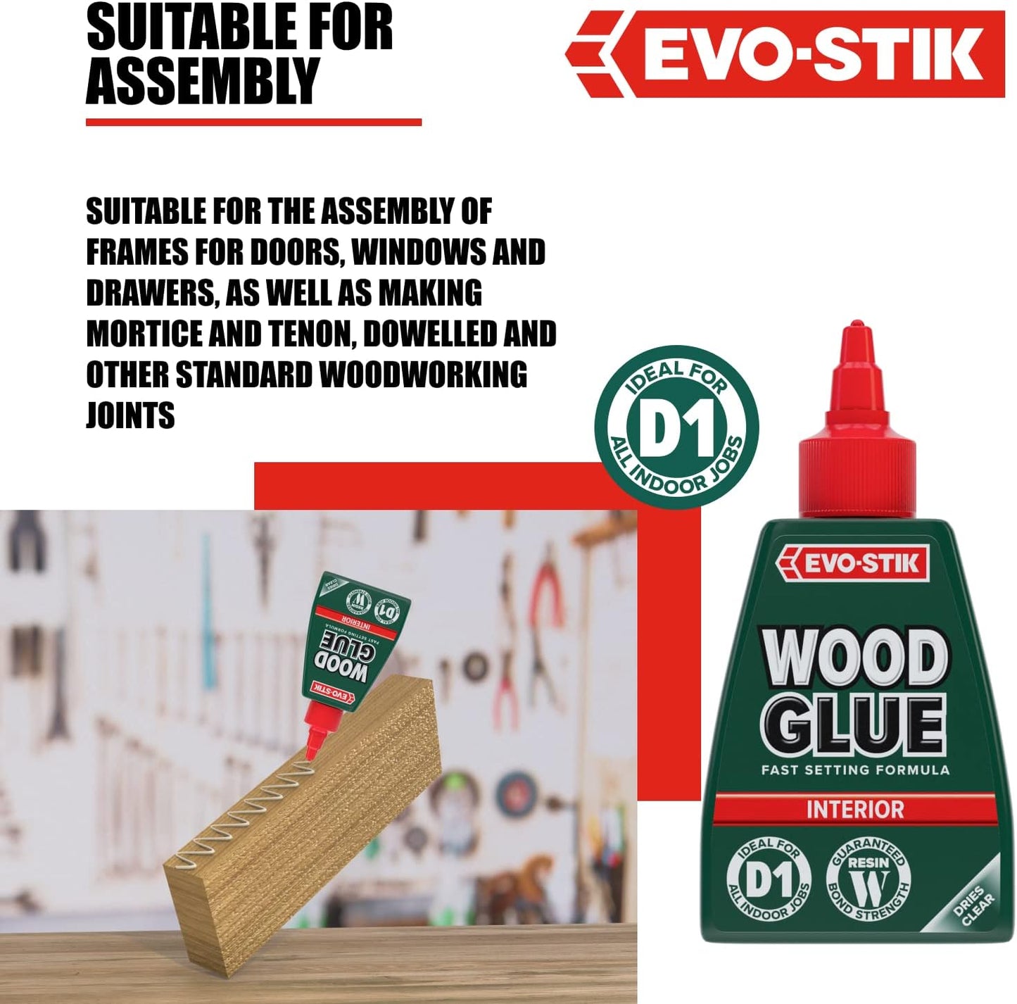 EVO-STIK Wood Glue | Interior | Extra Strong | Fast Setting | Dries Clear | 1 x 1000ml