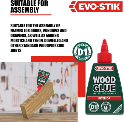 EVO-STIK Wood Glue | Interior | Extra Strong | Fast Setting | Dries Clear | 1 x 1000ml