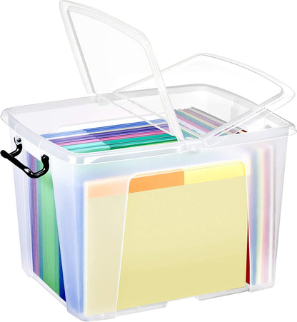 Strata Smart Box Clip-On Folding Lid Carry Handles 40 Litre Clear Ref HW674CLR AQ03954 - UK BUSINESS SUPPLIES