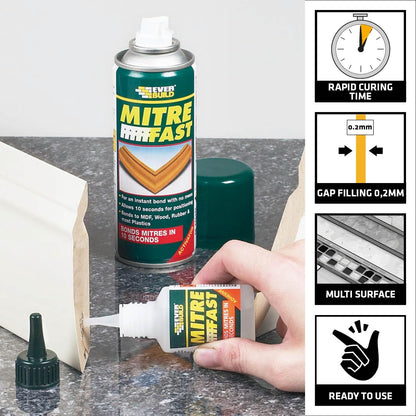 Everbuild Mitre Fast Two Part Instant Bonding Kit, 50g Adhesive & 200ml Activator.