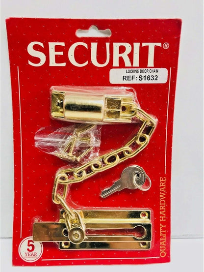 Door Chain Lock Heavy Duty Safety Chain Lock Polished Brass Sliding Bolt