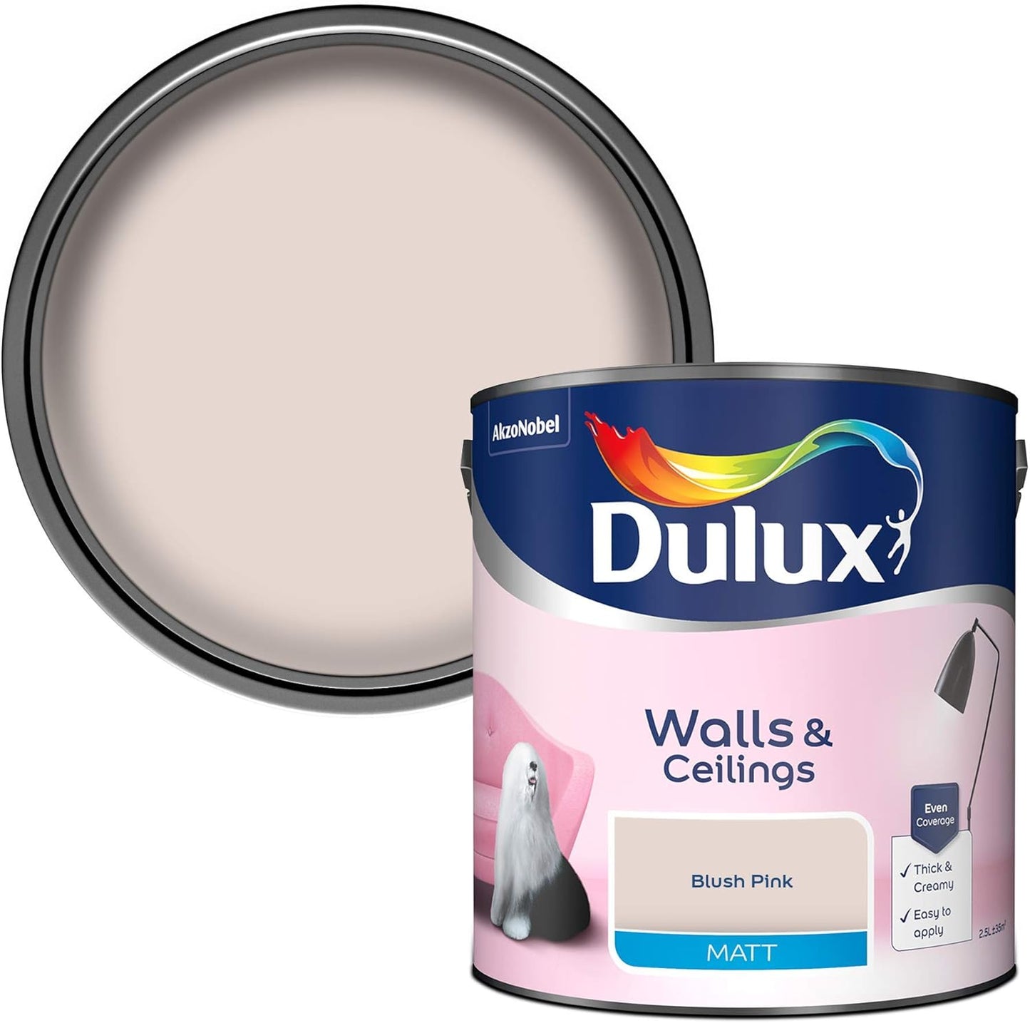Dulux Walls & Ceilings Matt Emulsion Paint, Blush Pink, 2.5 Litres
