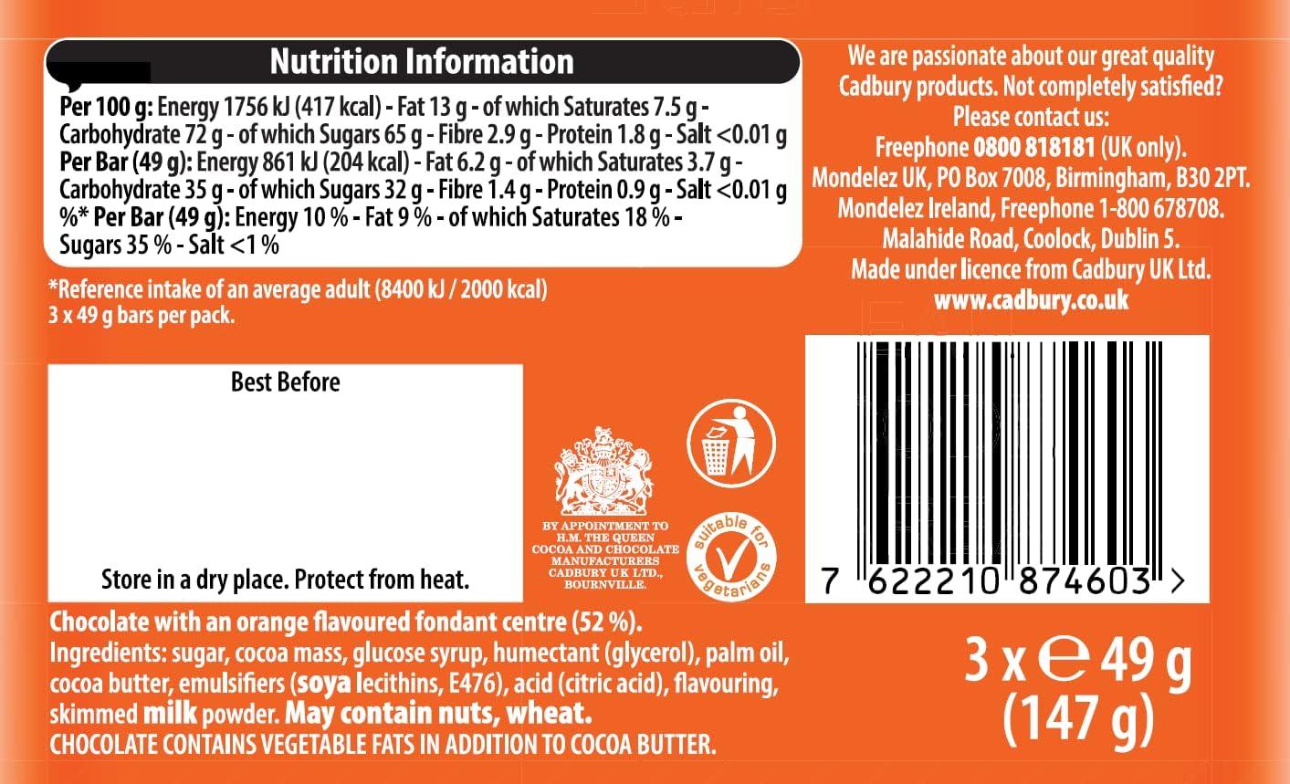 Fry's Chocolate Orange Cream | Dark Chocolate Bars with Orange Cream Fondant | 3 x 49g | 16 x 157g F