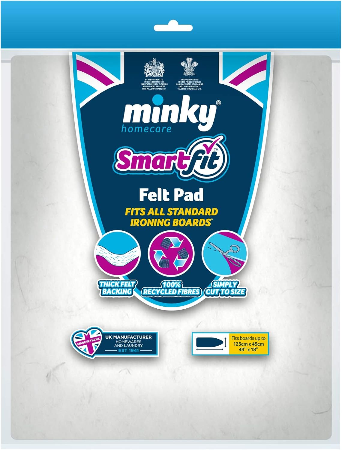 Minky Smartfit Felt Ironing Board Pad, White, 125 x 45cm