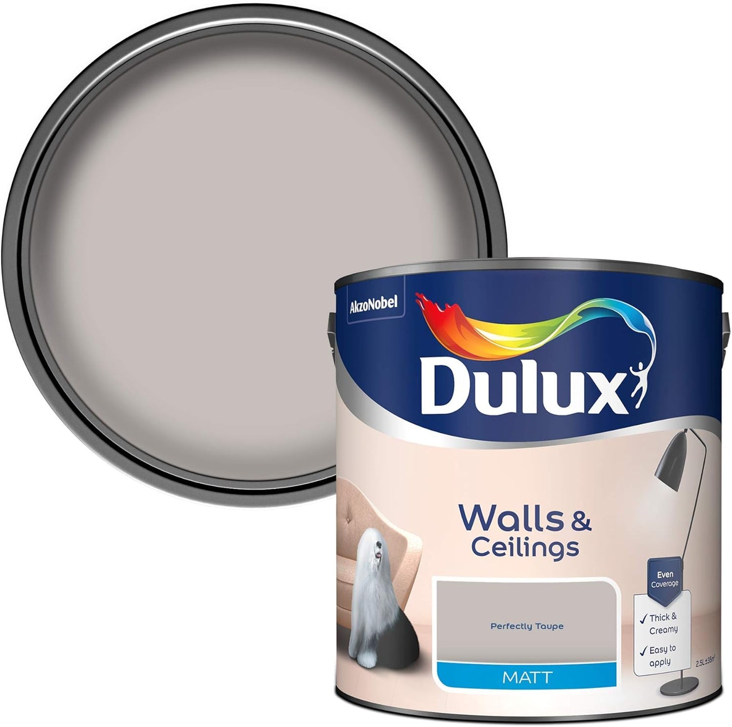 Dulux Matt Emulsion Paint For Walls And Ceilings - Perfectly Taupe 2.5 Litres