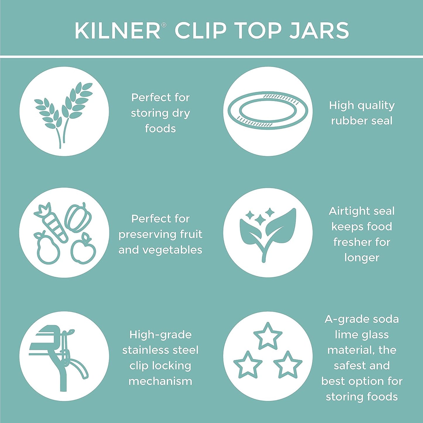 Kilner Branded 0.5 Litre Square Glass Clip Top Preservation Storage Jar.