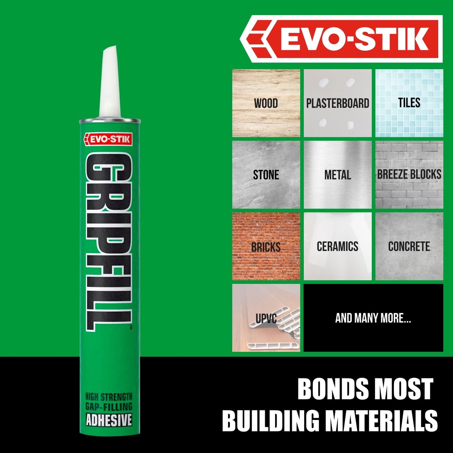 EVO-STIK GRIPFILL Gap Filling Adhesive | Bonds almost any surface | Buff 350ml