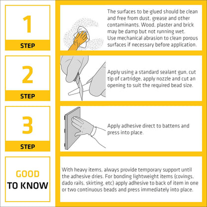 Everbuild Instant Nails Adhesive Cartridge | White | 3 x 290ml Cartridge