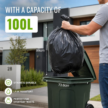 EcoBag Extra Strong | Heavy Duty Refuse Sacks |  100L Capacity | 33 Microns | 20 Pack Roll