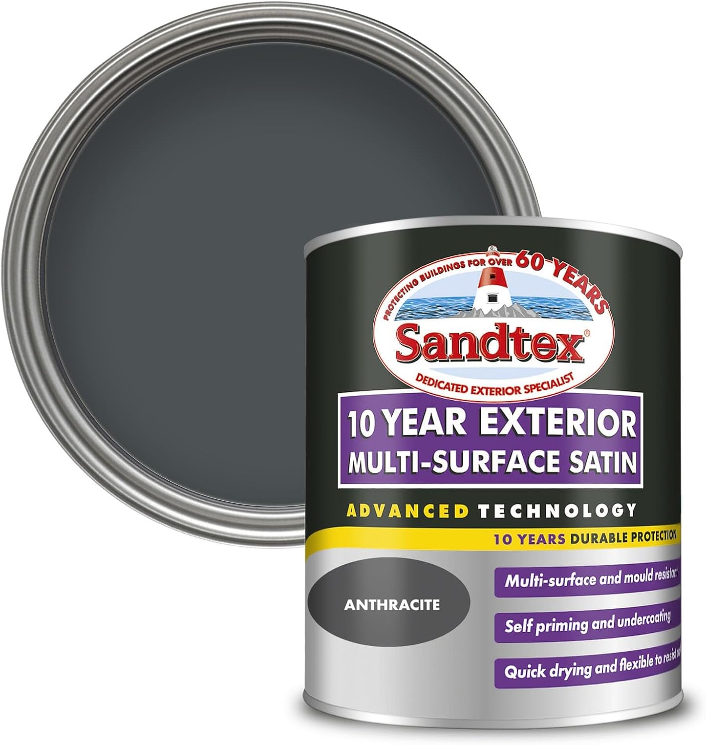 Sandtex 10 Year Multi Surface Satin Exterior Paint Anthracite 750ml