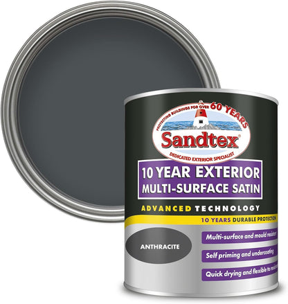 Sandtex 10 Year Multi Surface Satin Exterior Paint Anthracite 750ml
