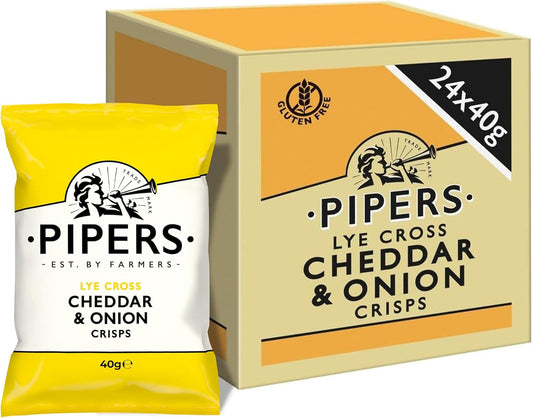 Pipers Gluten-Free Lye Cross Cheddar & Onion 24 x 40g Crisps