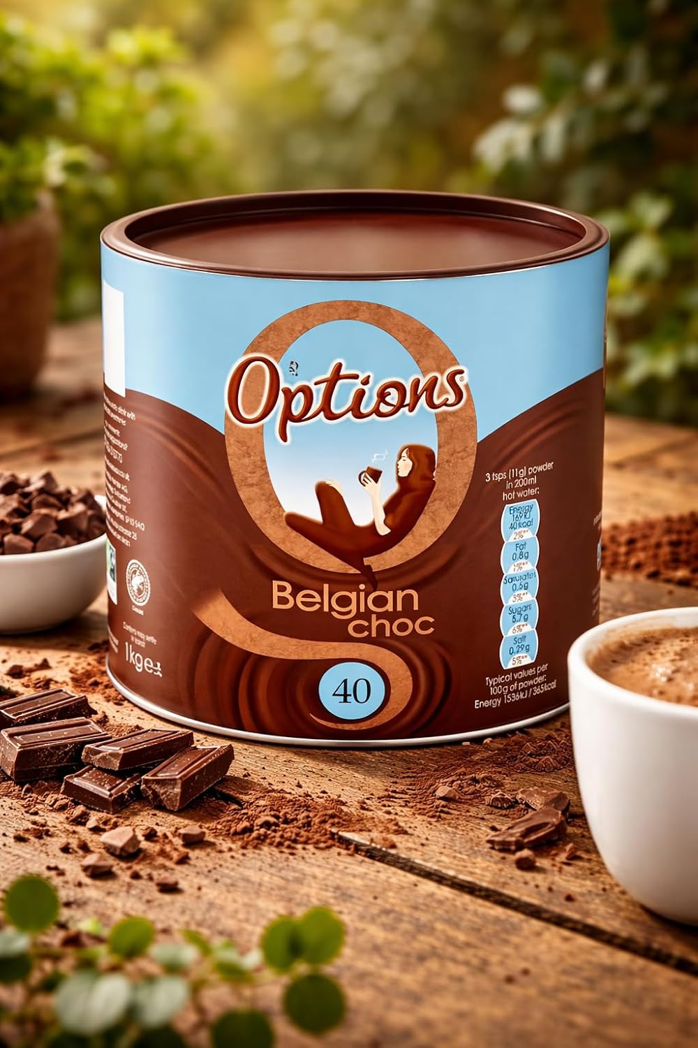 Options Belgian Chocolate Instant Hot Chocolate Drink 1kg Tub
