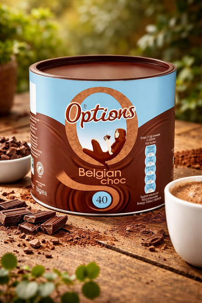 Options Belgian Chocolate Instant Hot Chocolate Drink 1kg Tub