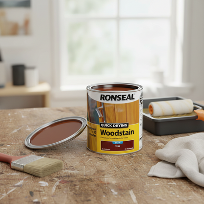 Ronseal Teak Satin Woodstain | Soft or Hard Wood | Quick Drying | 750ml