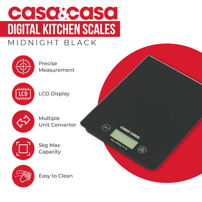 Casa & Casa Digital Kitchen Scales | Precise Graduation to 1g | Black.