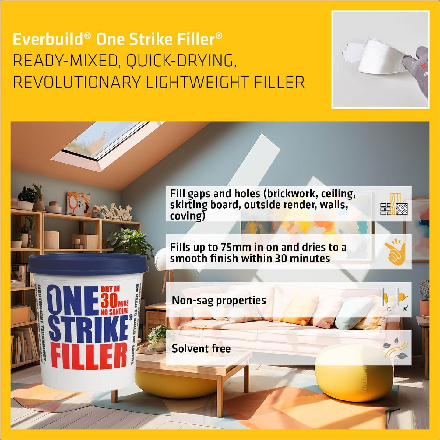 Everbuild One Strike Multi-Purpose Quick-Drying Filler White | 3 x 450ml