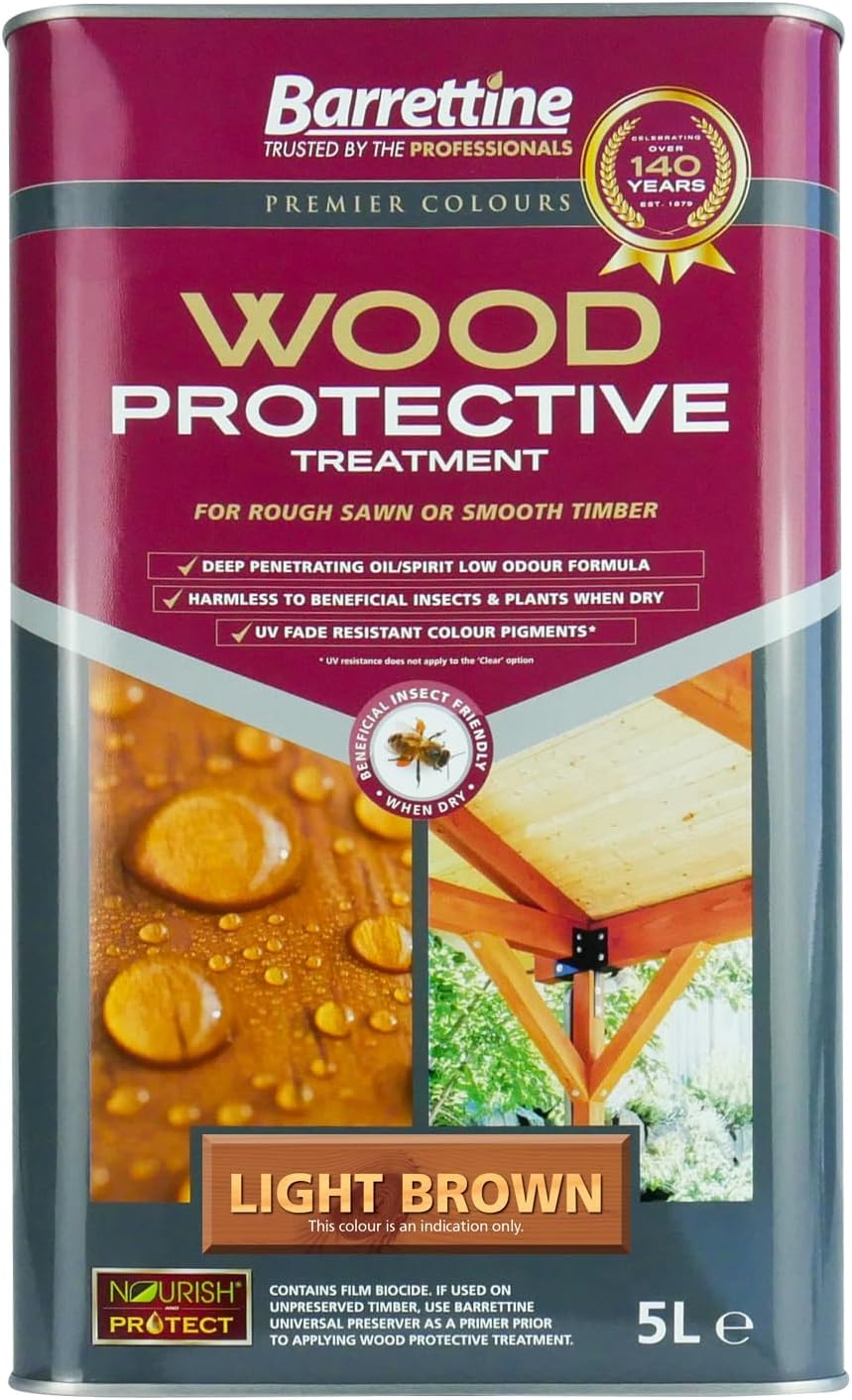 Barrettine Wood Protective Treatment | Fade Resistant | 5 Litre | Light Brown