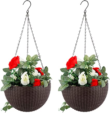 Fixtures Brown Rattan Effect Hanging Basket LARGE 25cm x 16cm